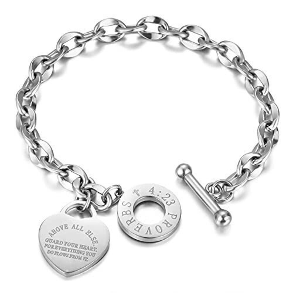 3379 Heart Charm Bracelet , Bible Verse Bracelet Stainless Steel 18K Gold